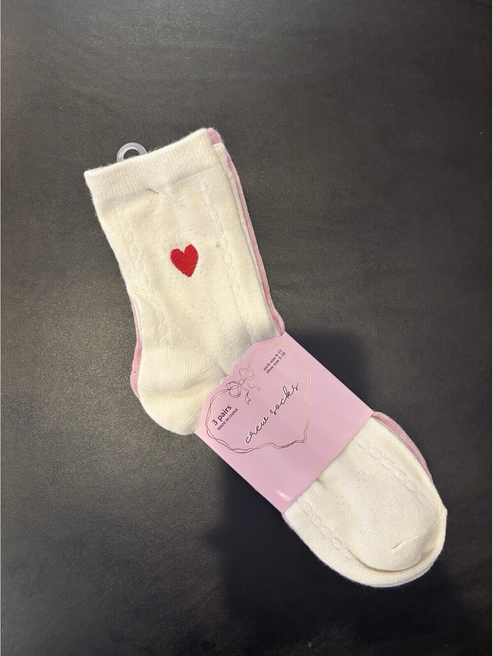 Women’s Crew Socks 3 Pair Heart Print Pink White Gold Shoe Size 5-10 New